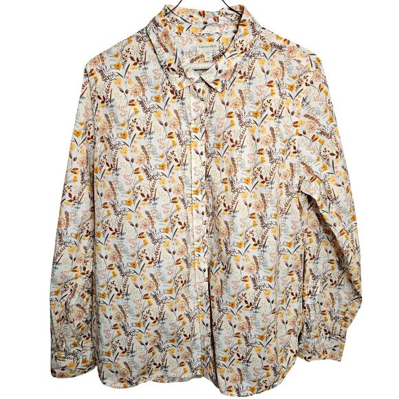 Garnet Hill Autumn Floral Button-Up Shirt 14 Organic‎ Cotton Business Festival - Picture 1 of 8